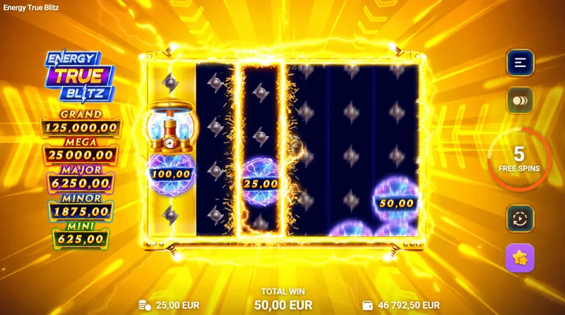 Energy True Blitz - kilat dan putaran dalam permainan utama